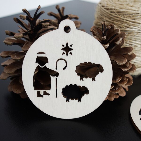 Ozdoba na vánoce vyrobena ze dřeva-Pastier, rozměr:79x90 mm: Přírodní překližka - Topol přírodní 3452-22407 PR0083-Christmas HEU-