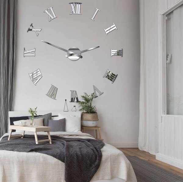Nalepovací hodiny na zeď římské číslice - ROOLIND: Černá Ral 9005 Černé ručičky 80 cm 3481-22957 X0083-LEN PLEXISKLO HEU-