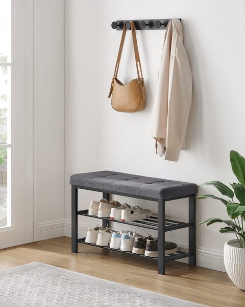 Botník s lavicí s šedým sedákem MOBRIX 81x49 cm, černý