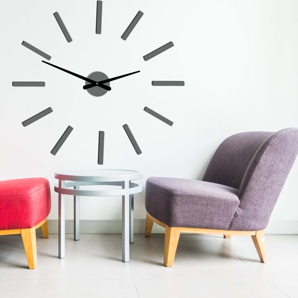 Moderní nástěnné hodiny paličky - 2D MORNEO: Černá Ral 9005 Černé ručičky 80 cm 3484-23297 X0038 BEZ PENA BEZ PLECHU HEU+