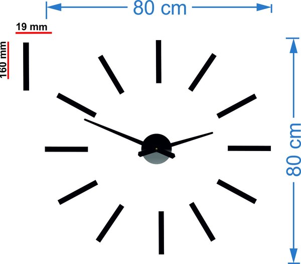 Moderní nástěnné hodiny paličky - 2D MORNEO: Černá Ral 9005 Černé ručičky 80 cm 3484-23297 X0038 BEZ PENA BEZ PLECHU HEU+