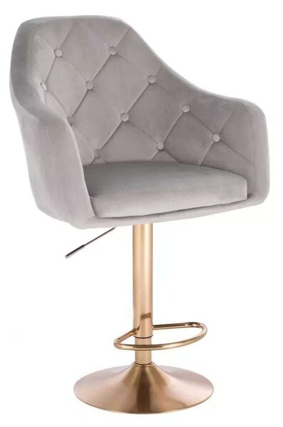 LuxuryForm DESIGN Barová židle ANDORA VELUR na zlaté kulaté podstavě - světle šedá