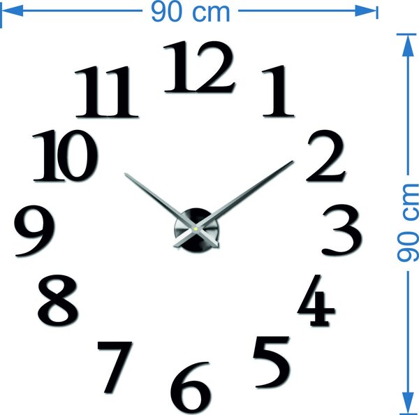 Moderní nástěnné hodiny - CREVER: Černá Ral 9005 Černé ručičky 80 cm 3486-23501 X0066 BEZ PENA BEZ PLECHU HEU-