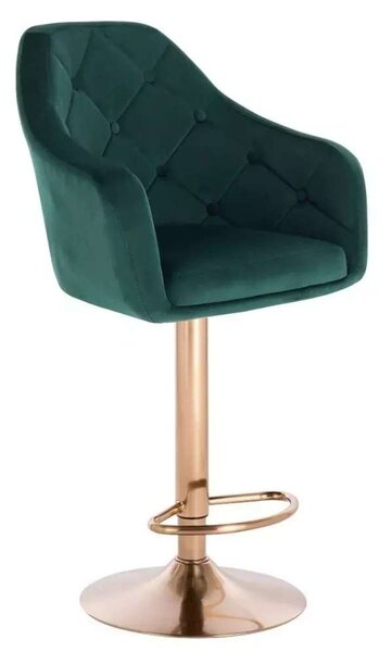 LuxuryForm DESIGN Barová židle ANDORA VELUR na zlaté kulaté podstavě - zelená