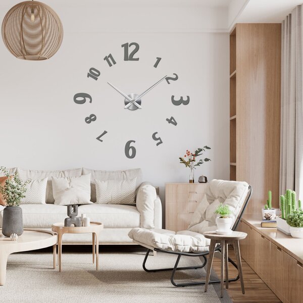 Stylové hodiny na zeď nalepovací | CHRLIE: Černá Ral 9005 Barva stříbrná 80 cm 3557-107243 12S035 12S024