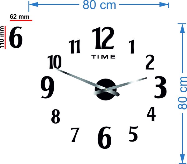 Nástěnné hodiny - CARLOS 2D: Černá Ral 9005 Černé ručičky 80 cm 3556-25329 12P035-Wall clock