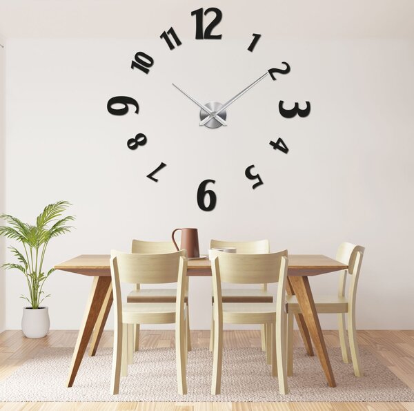 Stylové hodiny na zeď nalepovací | CHRLIE: Černá Ral 9005 Barva stříbrná 80 cm 3557-107243 12S035 12S024
