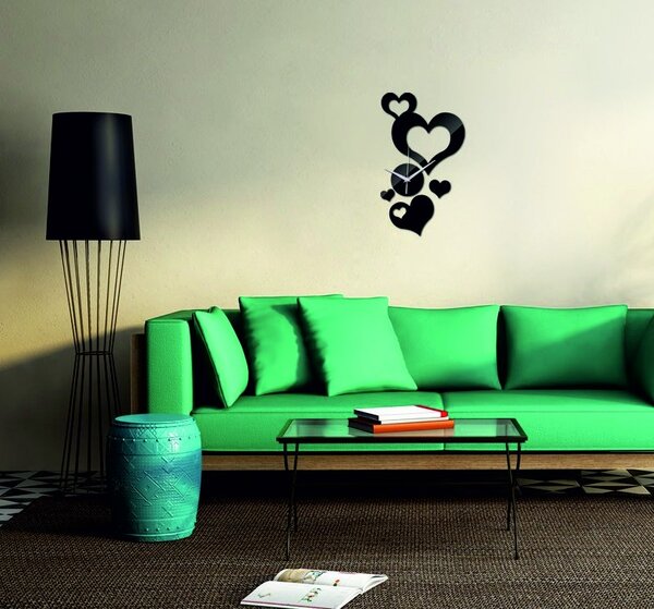 Hodiny na stenu srdce ( nástenné hodiny srdce ) 35x50 cm TOPSTEL: Černá Ral 9005 Černé ručičky 3622-28819 IA-127-SHEU-