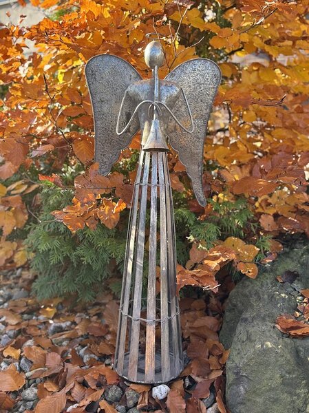 Anděl pohodář s flétnou patina 80cm