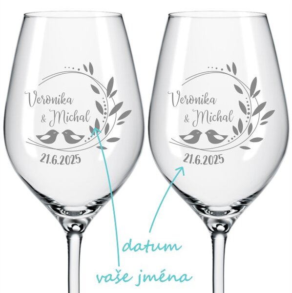 Svatební skleničky na víno Romance 2 ks