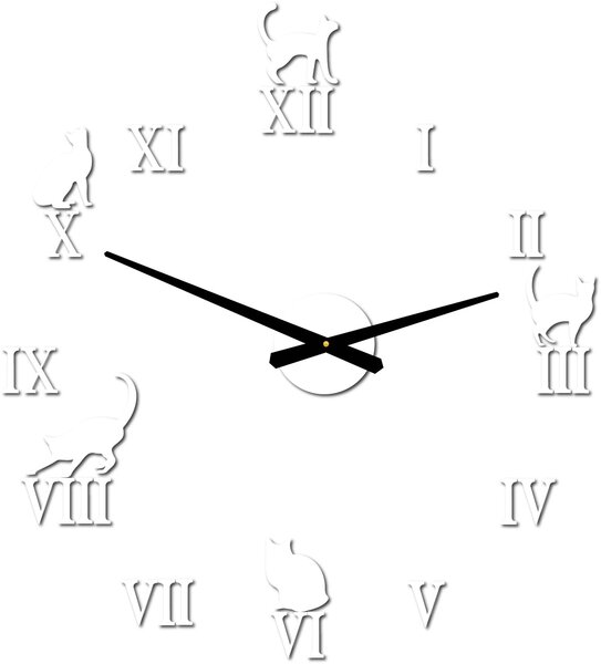 Nalepovací hodiny na zeď kočky - DIY CAFORD: Černá Ral 9005 Černé ručičky 80 cm 3707-33361 12P020 2D CLOCK HEU-