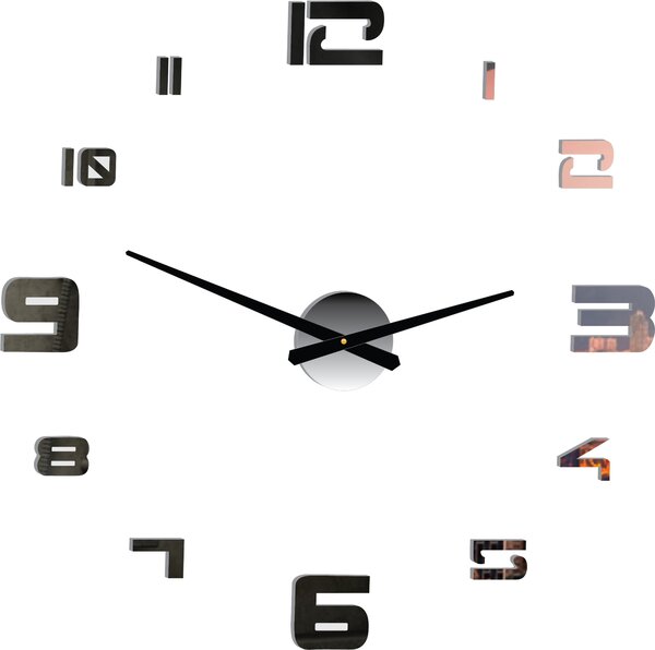 Velké nástěnné hodiny - STRONGO: Černá Ral 9005 Černé ručičky 80 cm 3708-33565 12P021 PLEXI 2D HEU+