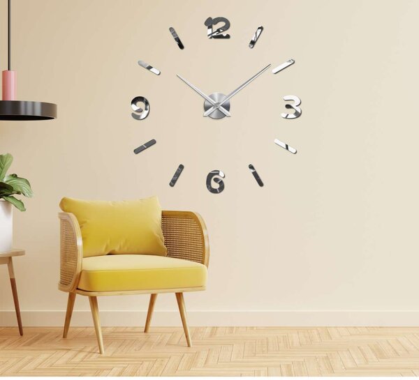 Nástěnné hodiny zrcadlové velké | 3D DIY: Zrcadlo SILVER Černá barva RAL 9005 80 cm 3710-108474 12SZ026