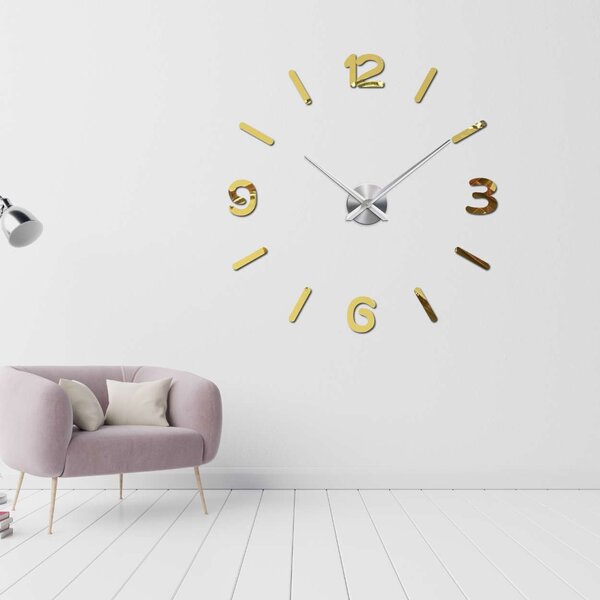 Nástěnné hodiny zrcadlové velké | 3D DIY: Zrcadlo SILVER Černá barva RAL 9005 80 cm 3710-108474 12SZ026