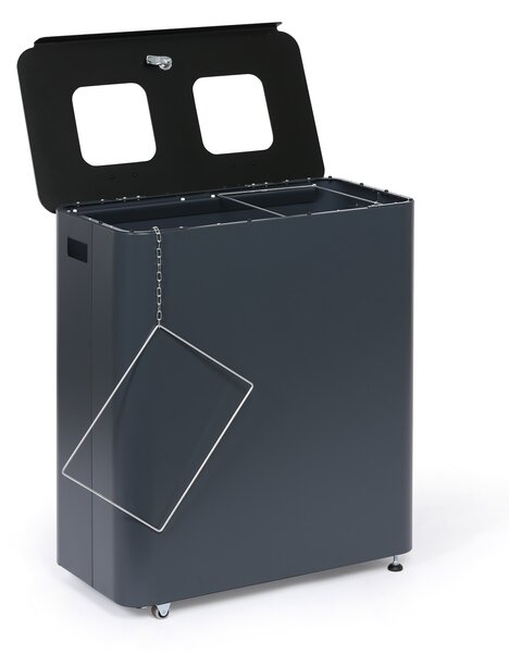 Odpadkový koš na tříděný odpad, 2 x 60 l, lakovaný šedý