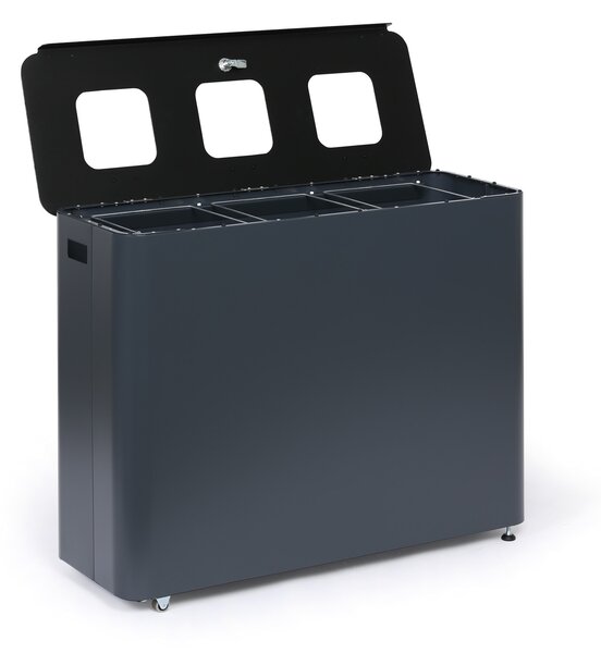 Odpadkový koš na tříděný odpad, 3 x 60 l, lakovaný šedý