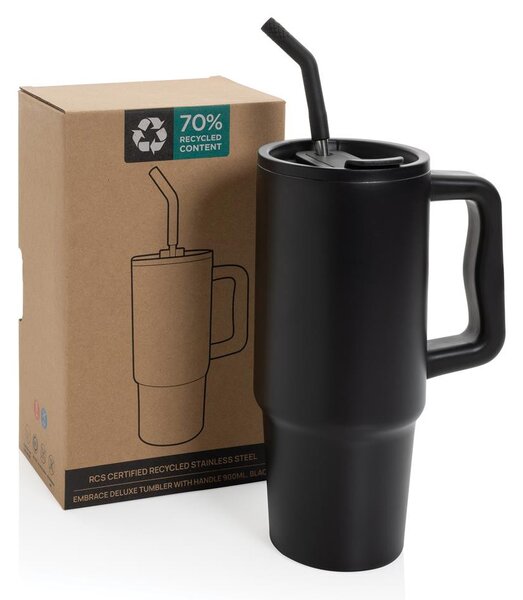 Velký nerezový termohrnek Embrace, 900ml, XD Design, černý