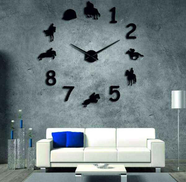 Samolepka na zeď hodiny rodeo koně: Černá Ral 9005 Černá barva RAL 9005 80 cm 3719-34249 12SZ045 HEU-