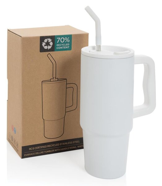 Velký nerezový termohrnek Embrace, 900ml, XD Design, bílý