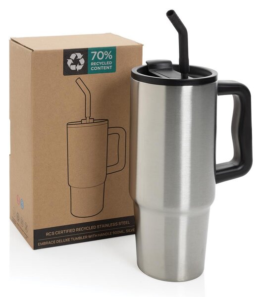 Velký nerezový termohrnek Embrace, 900ml, XD Design, stříbrný