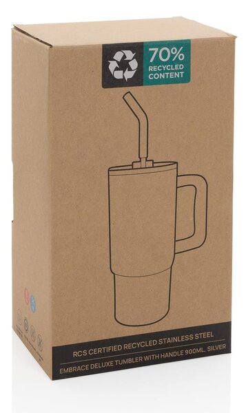 Velký nerezový termohrnek Embrace, 900ml, XD Design, stříbrný