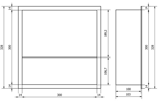 Mexen X-Wall-R vestavěná police s límcem a policí 30 x 30 cm, zlatá kartáčovaná - 1950303010S