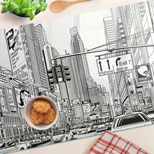 Skleněné krájecí prkénko New York ve stylu komiksu ddk-nr-wm-00008127