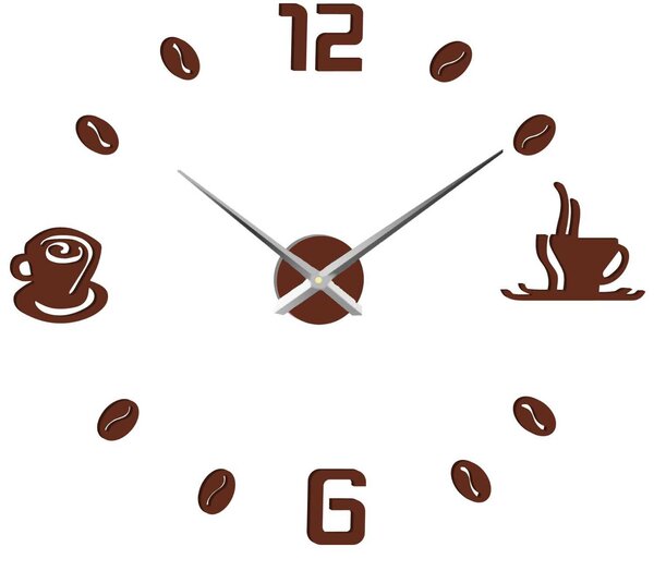 Hodiny na zeď nalepovací káva | COFFE: Šedá kovová Ral 7005 Stříbrné ručičky 3734-96012 12P023