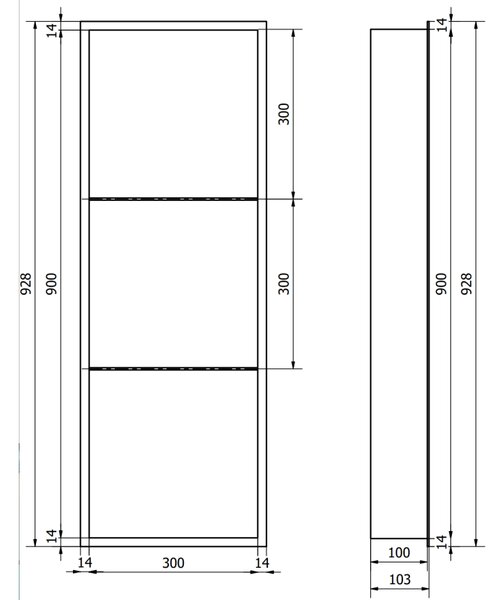 Mexen X-Wall-R, police na zapuštění s přírubou 90 x 30 cm, grafitová matná - 19E0903010S