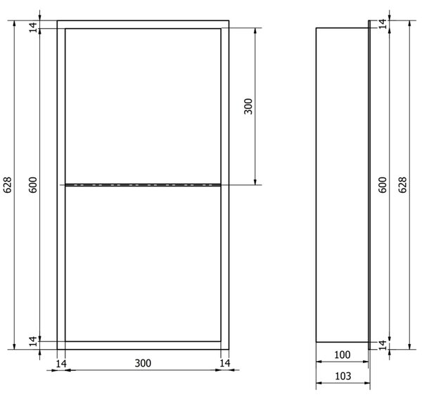 Mexen X-Wall-R vestavěná police s límcem a policí 60 x 30 cm, inox - 1910603010S