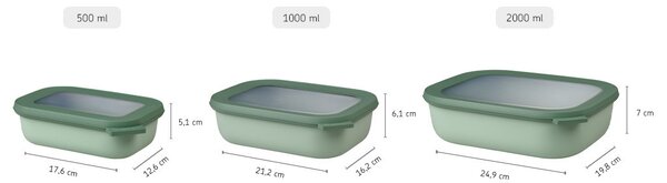 Set misek Rectangular, 500+1000+2000ml, Mepal, světle zelený