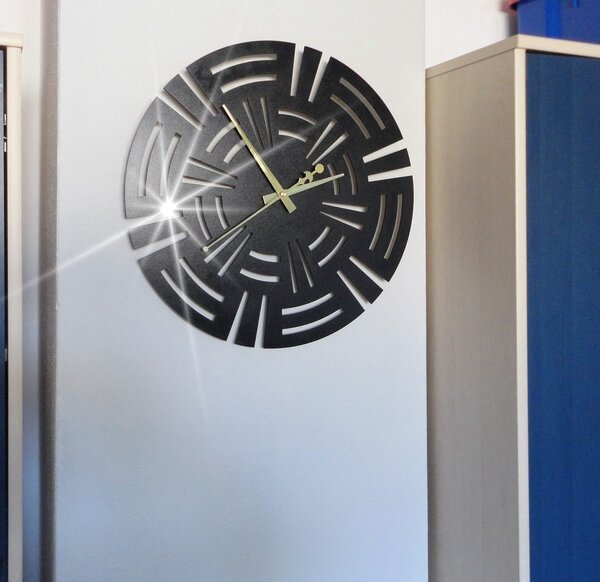 Stylové hodiny s jedinečným vzorem - CUNMAX: Černá Ral 9005 Černé ručičky 30 cm 3752-35993 X0092 PLEXI HEU+