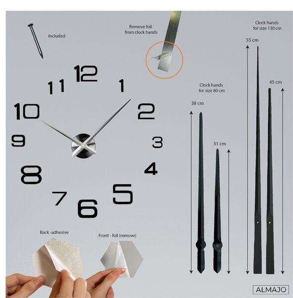 Nástěnné hodiny velké designové |KULFOLD: Černá Ral 9005 Černá barva RAL 9005 80 cm 3753-36197 12SZ032 PENA HEU-