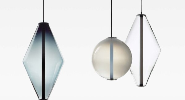 Bomma Luxusní závěsné svítidlo Buoy Double cone s baldachýnem Stmívání, řízení: TRIAC, Povrch Montury: Stříbrná, Barva skla: Kouřová