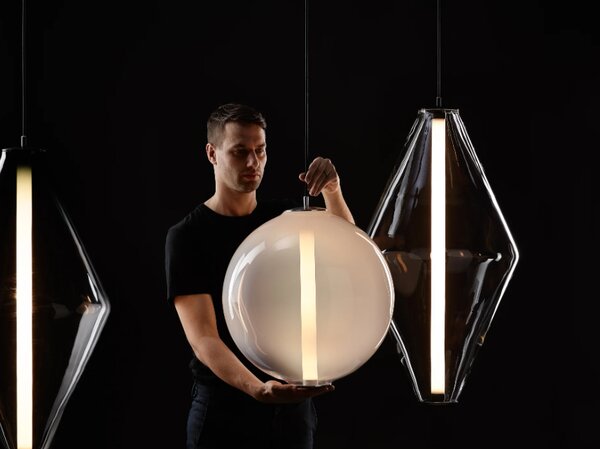 Bomma Luxusní závěsné svítidlo Buoy Double cone s baldachýnem Stmívání, řízení: TRIAC, Povrch Montury: Stříbrná, Barva skla: Kouřová