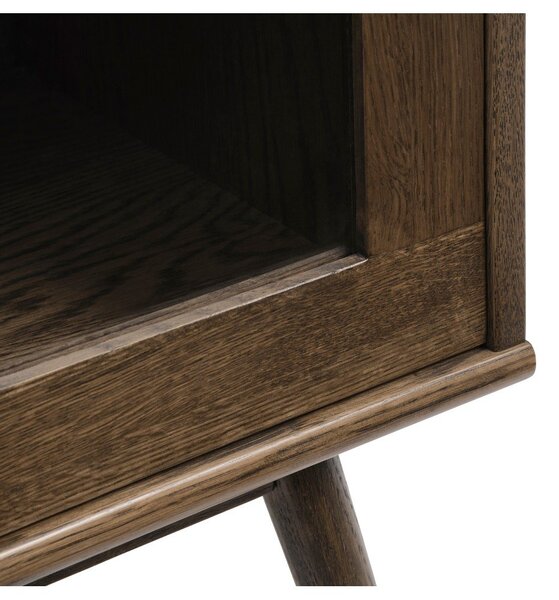 Tmavě hnědá vitrína v dekoru dubu s posuvnými dveřmi 110x160 cm Barrali – Unique Furniture