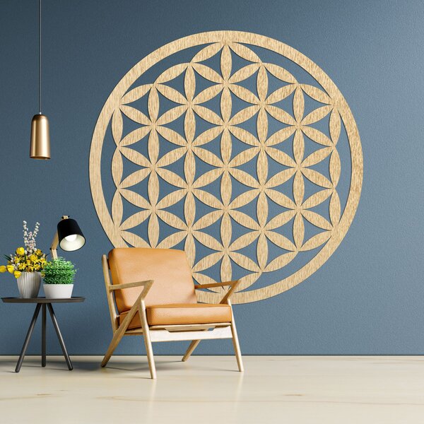 Dřevěná nástěnná dekorace mandala květ života - VITAE: Překližka Topol - Honey 3071 20 cm 3768-96366 PR0166
