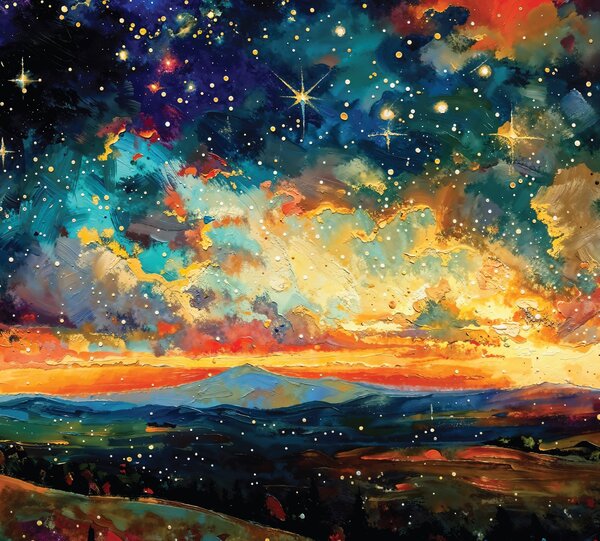 Obraz na plátně - Když hvězdy svítí a slunce zapadá FeelHappy.cz Velikost obrazu (šířka x výška): 120 x 40 cm
