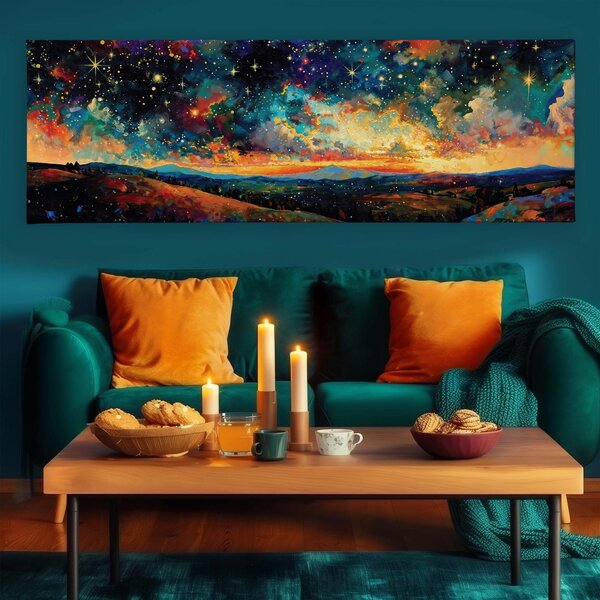 Obraz na plátně - Když hvězdy svítí a slunce zapadá FeelHappy.cz Velikost obrazu (šířka x výška): 120 x 40 cm