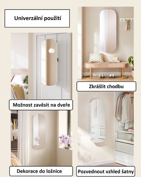 Závěsná šperkovnice se zrcadlem oválná, bílá JJC026W01