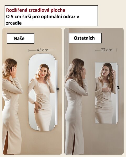 Závěsná šperkovnice se zrcadlem oválná, bílá JJC026W01
