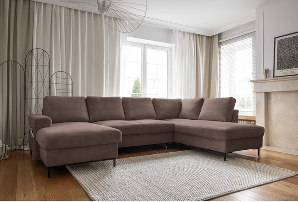 Hnědá manšestrová rozkládací rohová pohovka (pravý roh) Lofty Lilly – Miuform