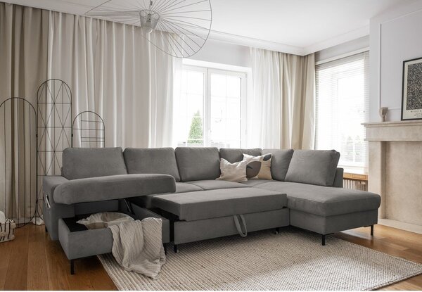 Šedá manšestrová rozkládací rohová pohovka (pravý roh) Lofty Lilly – Miuform