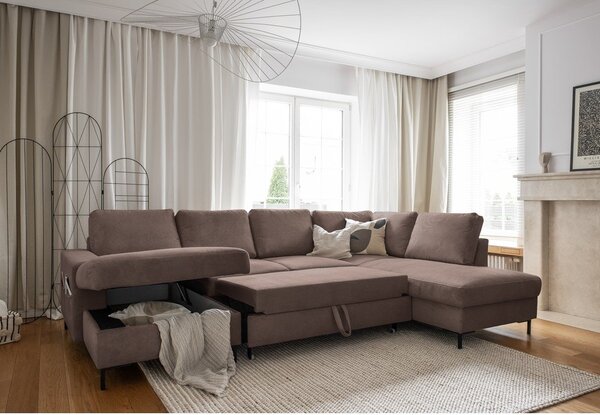 Hnědá manšestrová rozkládací rohová pohovka (pravý roh) Lofty Lilly – Miuform