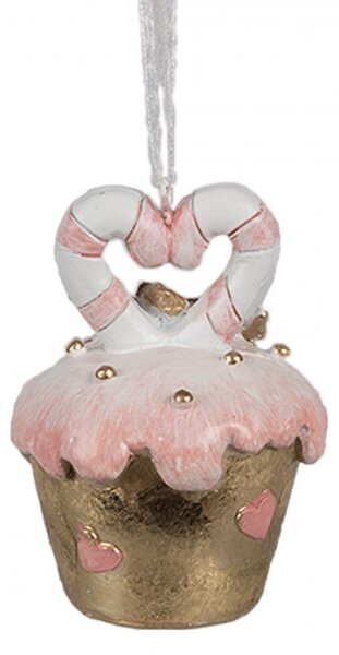 Růžová vánoční ozdoba zlatý dortík Cupcake s růžovou polevou – 5x6 cm
