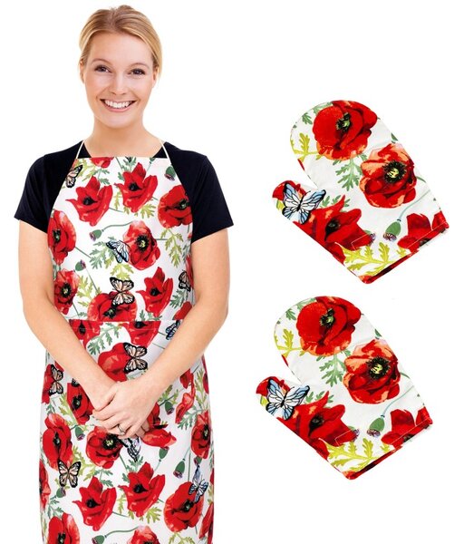 BELLATEX Kuchyňská zástěra+chňapka 2ks BERTA Červená,Bílá,Zelená