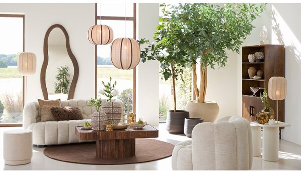 Krémová stojací lampa s textilním stínidlem (výška 165 cm) Solune – Light & Living