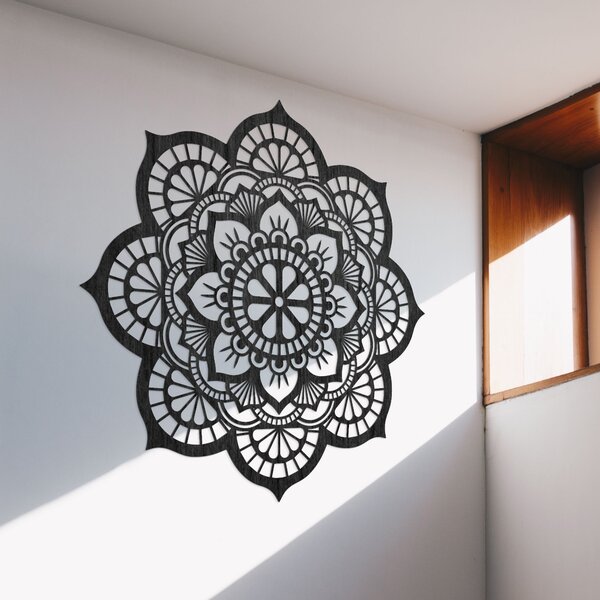 SENTOP | Dřevěná dekorace na zeď mandala symbolika lotosový květ I SENTOP PR0204