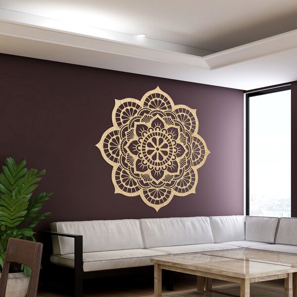 SENTOP | Dřevěná dekorace na zeď mandala symbolika lotosový květ I SENTOP PR0204