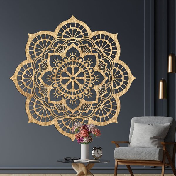 SENTOP | Dřevěná dekorace na zeď mandala symbolika lotosový květ I SENTOP PR0204